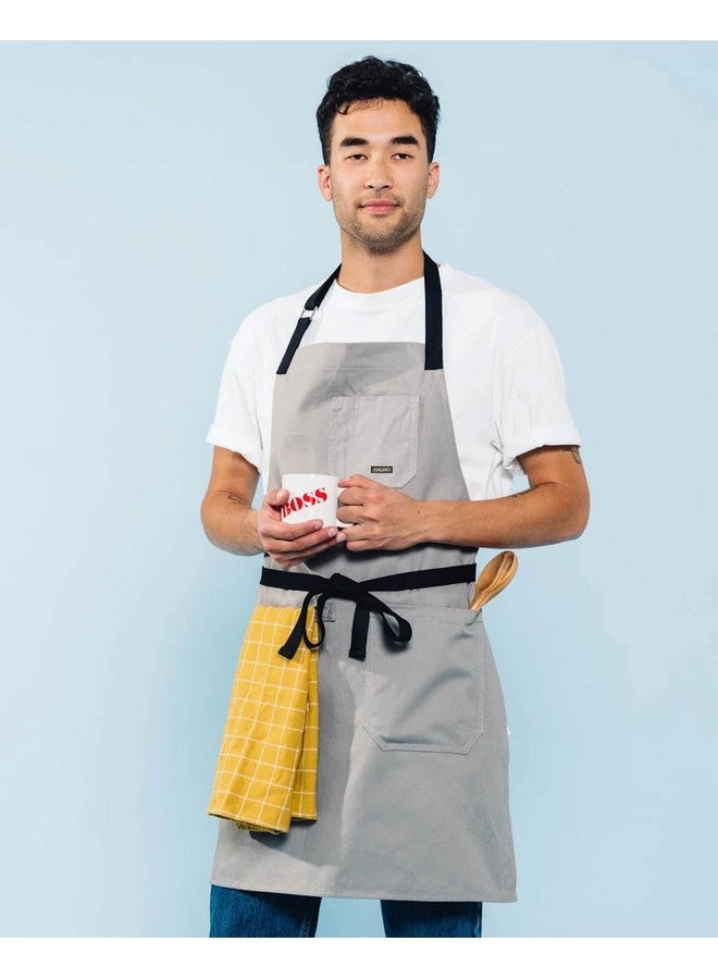 Caldo Daily Cotton Kitchen Apron for Cooking- Mens and Womens Professional Chef or Server Bib Apron - Adjustable Straps with Pockets and Towel Loop (Grey) - Image 5