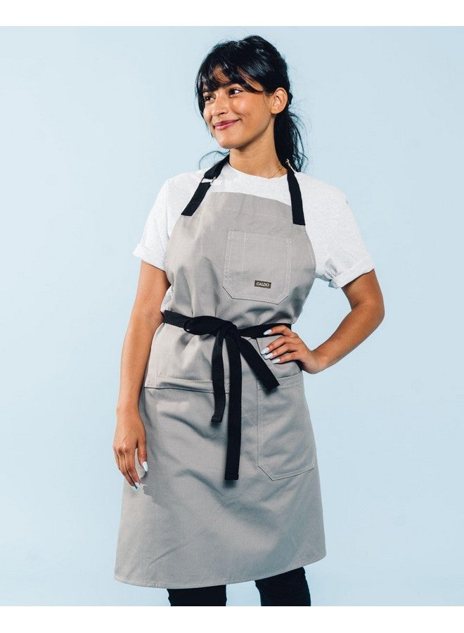 Caldo Daily Cotton Kitchen Apron for Cooking- Mens and Womens Professional Chef or Server Bib Apron - Adjustable Straps with Pockets and Towel Loop (Grey) - Image 2