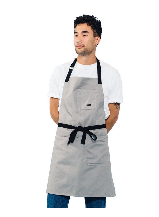 Caldo Daily Cotton Kitchen Apron for Cooking- Mens and Womens Professional Chef or Server Bib Apron - Adjustable Straps with Pockets and Towel Loop (Grey) - Image 1
