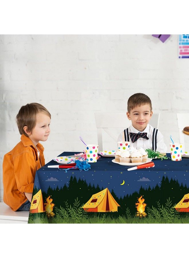 Breling Camping Party Tablecloth Adventure Camp Out Design Plastic Rectangular Picnic Hiking Camper Tablecover For Campfire Forest Nature Birthday Party Decorations (2 Pieces) - Image 5