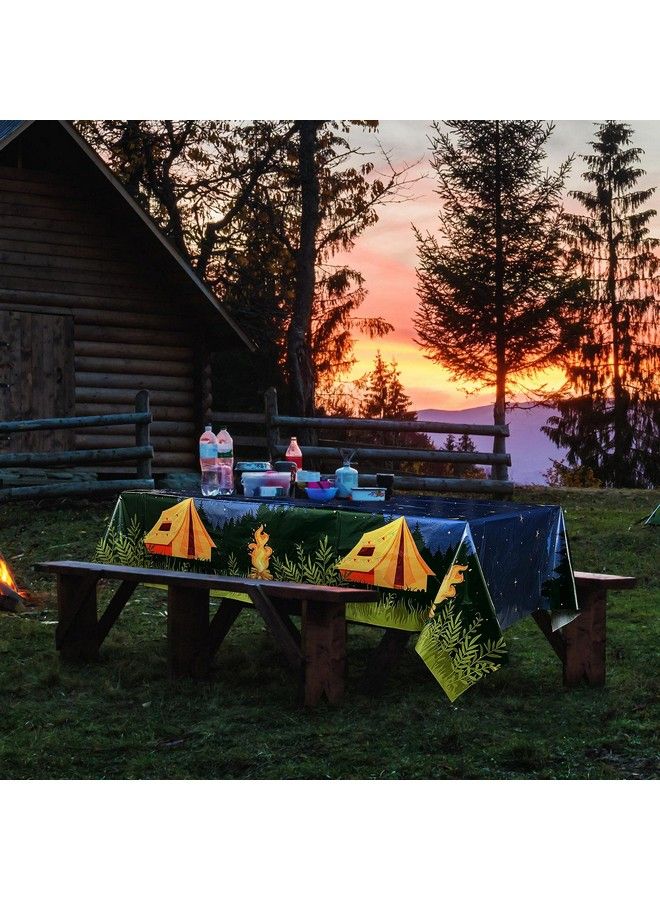 Breling Camping Party Tablecloth Adventure Camp Out Design Plastic Rectangular Picnic Hiking Camper Tablecover For Campfire Forest Nature Birthday Party Decorations (2 Pieces) - Image 4