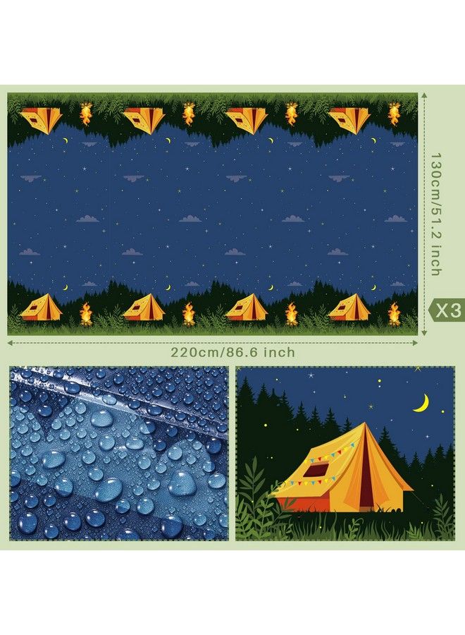 Breling Camping Party Tablecloth Adventure Camp Out Design Plastic Rectangular Picnic Hiking Camper Tablecover For Campfire Forest Nature Birthday Party Decorations (2 Pieces) - Image 3