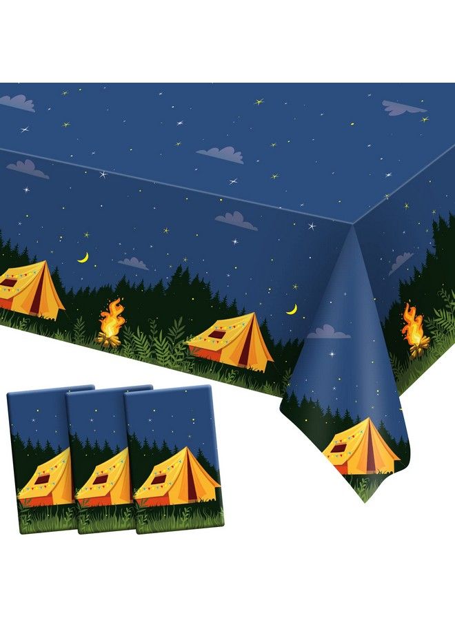 Breling Camping Party Tablecloth Adventure Camp Out Design Plastic Rectangular Picnic Hiking Camper Tablecover For Campfire Forest Nature Birthday Party Decorations (2 Pieces) - Image 1