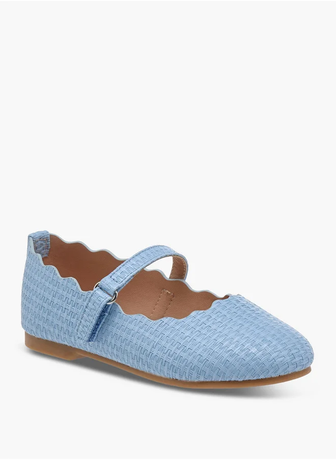 جونيورز Scallop Detail Ballerina Shoes with Hook and Loop Closure