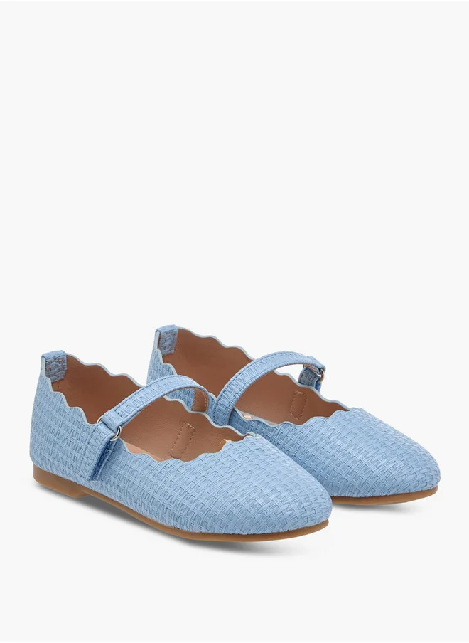 جونيورز Scallop Detail Ballerina Shoes with Hook and Loop Closure
