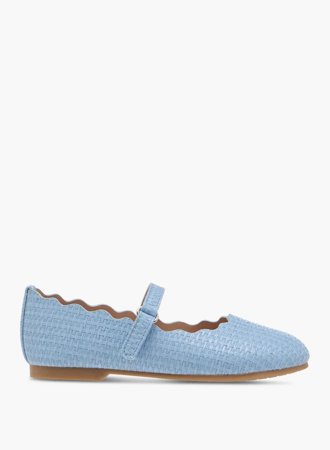 JUNIORS Girls Scallop Detail Ballerina Shoes with Hook and Loop Closure