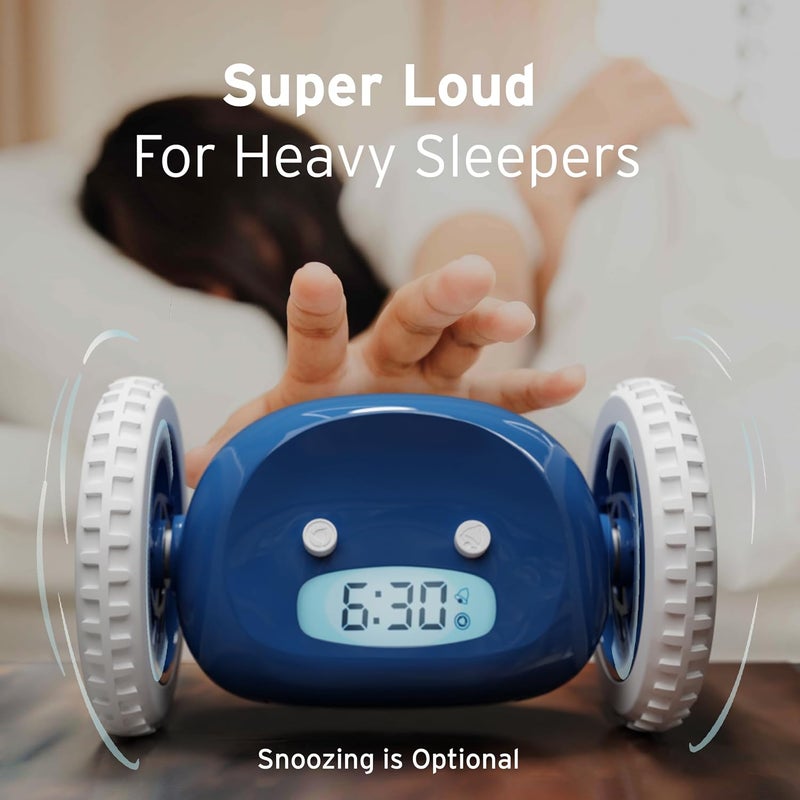 CLOCKY Loud Alarm Clock for Heavy Sleepers on Wheels (Adults Kids Teens Bedroom), Run Away, Moving, Annoying, Jump, Roll, 1-Time Snooze, Wake Up Energized, Digital-Funny Gift (Navy) - Image 4