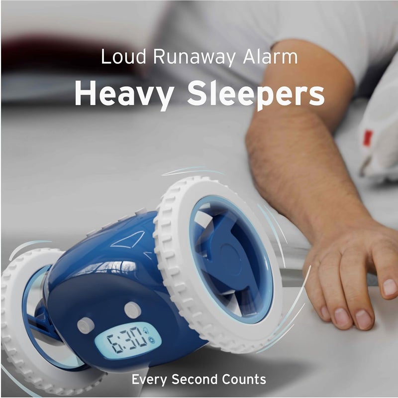 CLOCKY Loud Alarm Clock for Heavy Sleepers on Wheels (Adults Kids Teens Bedroom), Run Away, Moving, Annoying, Jump, Roll, 1-Time Snooze, Wake Up Energized, Digital-Funny Gift (Navy) - Image 3
