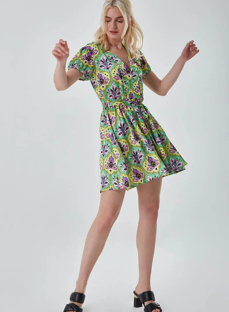 MIZALLE Puff Sleeve Floral Print Skater Dress