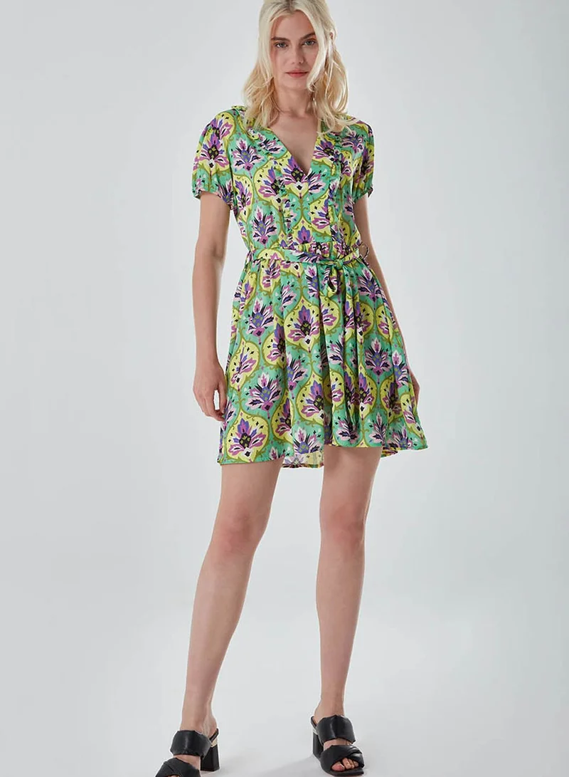 MIZALLE Puff Sleeve Floral Print Skater Dress