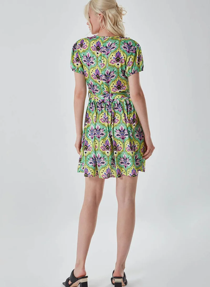 MIZALLE Puff Sleeve Floral Print Skater Dress