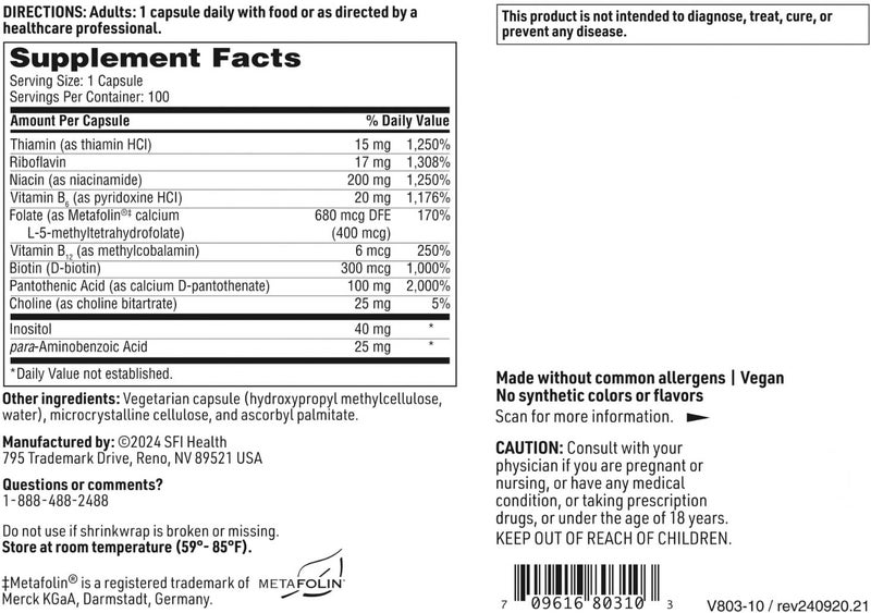 Klaire Labs B Complex Plus  High Potency B Vitamin Complex with B12 Methylcobalamin B6  Metafolin Folate  Energy GI Tract  Brain Health Support  Hypoallergenic 100 Capsules - Image 5