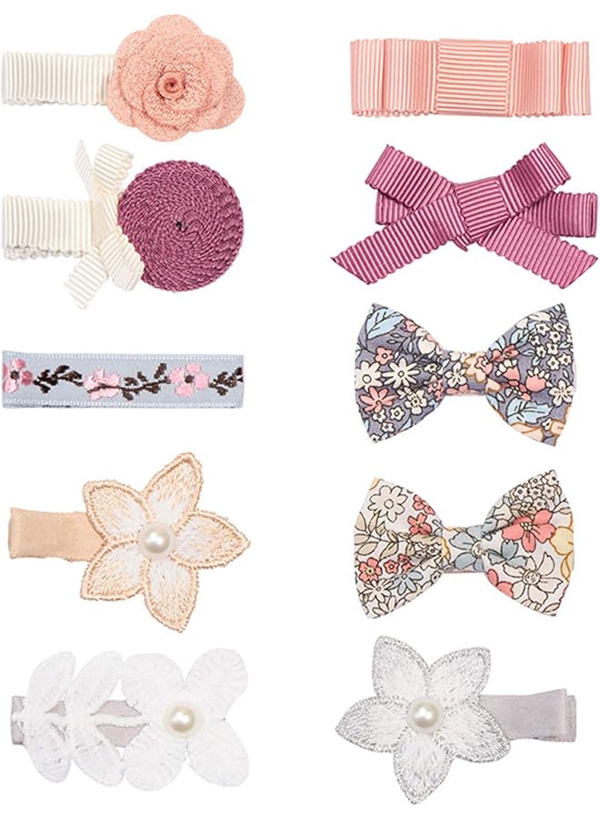 إيروريكس مجموعة من 10 عصابات رأس وإكسسوارات فيونكات شعر للبنات الصغار على شكل زهور، عصابات شعر ناعمة من النايلون، رأس مزهر - Image 3