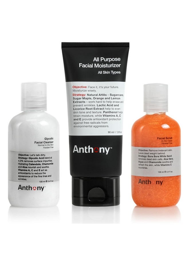 Anthony Face It & Go Kit Set Includes Glycolic Facial Cleanser 3.4 Fl Oz. All Purpose Facial Moisturizer 3 Fl Oz. Facial Scrub 3.4 Fl Oz. - Image 1
