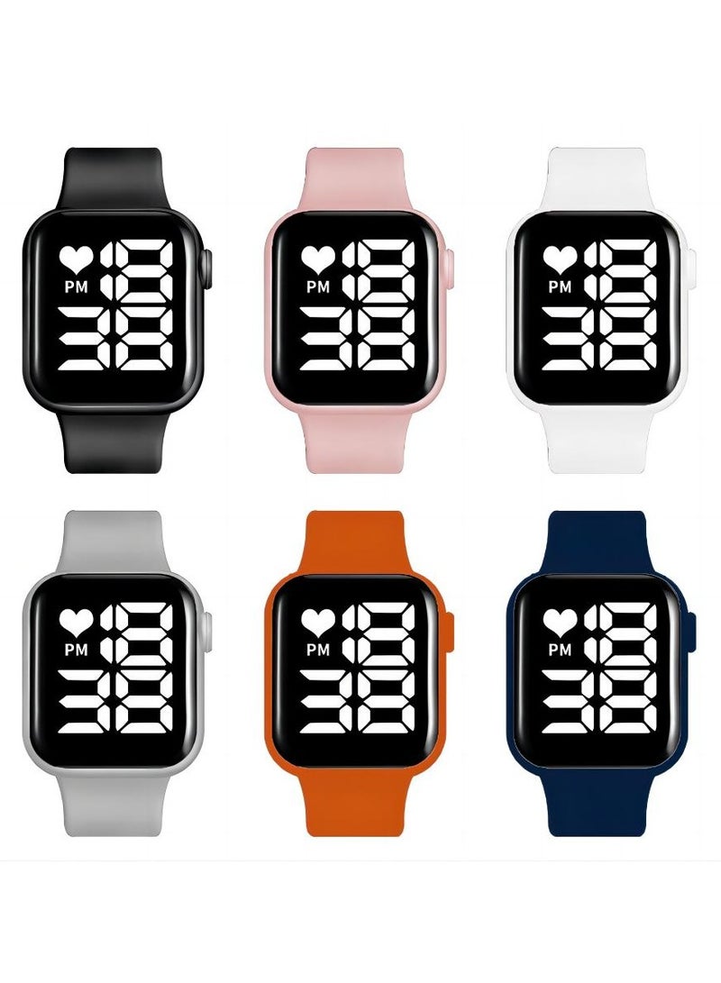 DTBG 6 Pcs Kids' Square Water Resistant Silicone Digital Watch - Image 1