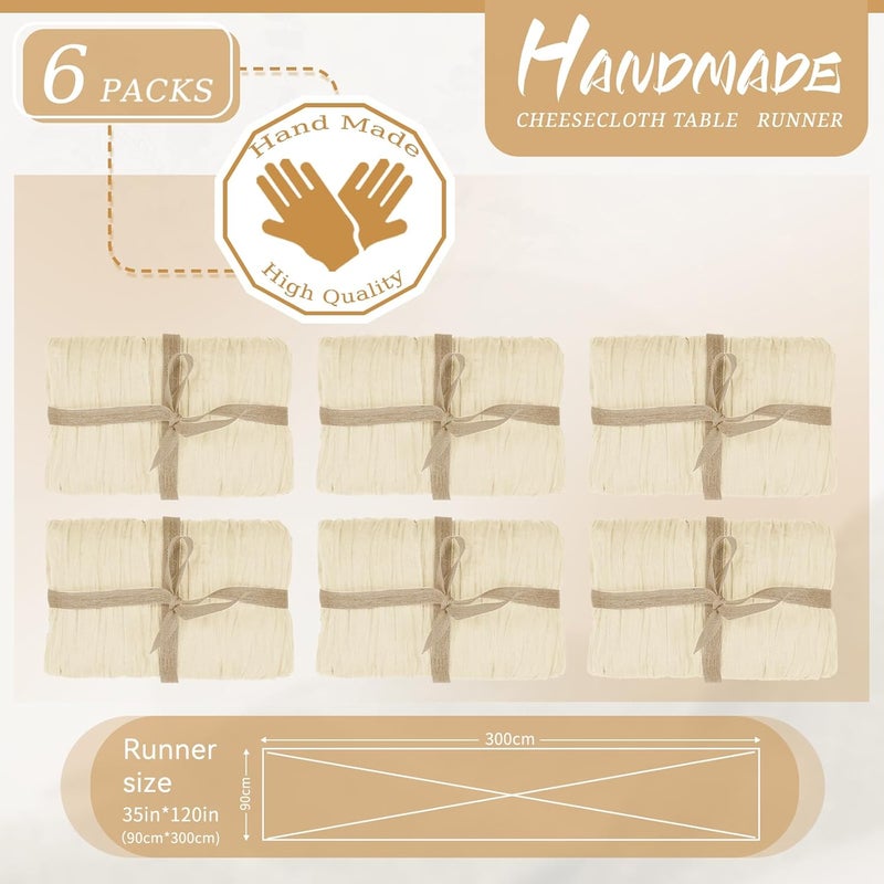 YMHPRIDE Pack of 6 Cheesecloth Table Runners Light Beige, 90 x 300 cm Ivory Rustic Gauze Fabric Boho Table Runner Cheesecloth Table Runner Wedding Tablecloth for Wedding Party Bridal Shower Table Decoration - Image 2