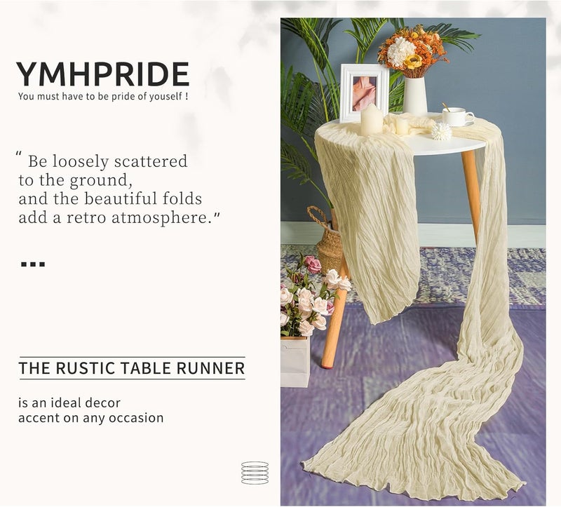 YMHPRIDE Pack of 6 Cheesecloth Table Runners Light Beige, 90 x 300 cm Ivory Rustic Gauze Fabric Boho Table Runner Cheesecloth Table Runner Wedding Tablecloth for Wedding Party Bridal Shower Table Decoration - Image 4