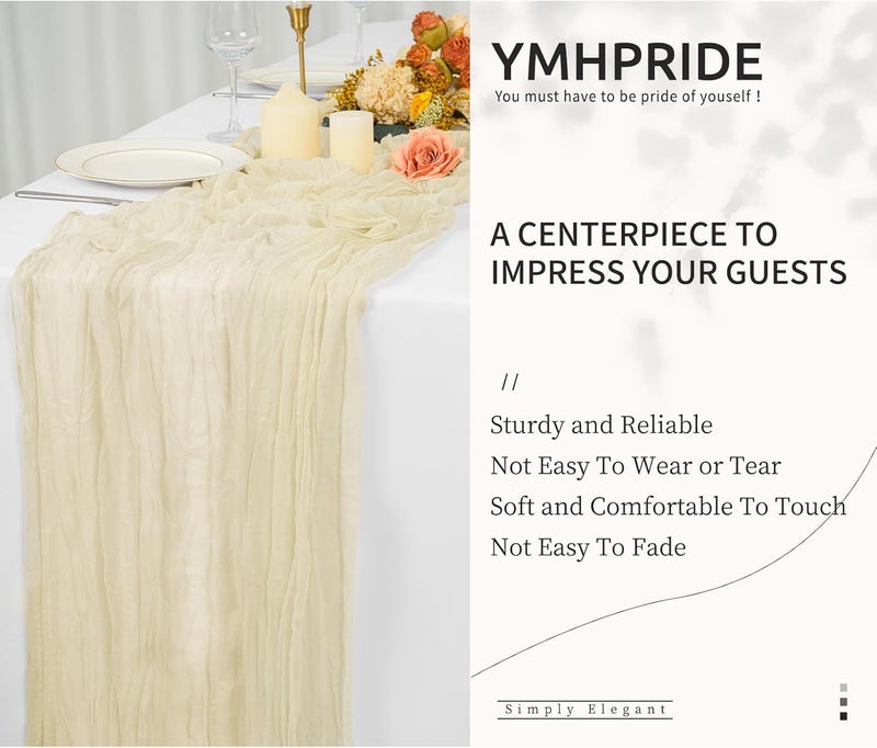 YMHPRIDE Pack of 6 Cheesecloth Table Runners Light Beige, 90 x 300 cm Ivory Rustic Gauze Fabric Boho Table Runner Cheesecloth Table Runner Wedding Tablecloth for Wedding Party Bridal Shower Table Decoration - Image 5
