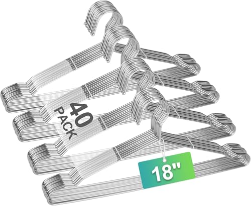 UEAKPIC Metal Hangers Heavy Duty 18 Inch Clothes Hangers, Space Saving and Non-Slip Groove Stainless Steel 40 Pack Rustproof Clothes Hangers (11lb & 3.2mm), for Suits, Shirts, Pants, Dresses (Silver) - Image 1