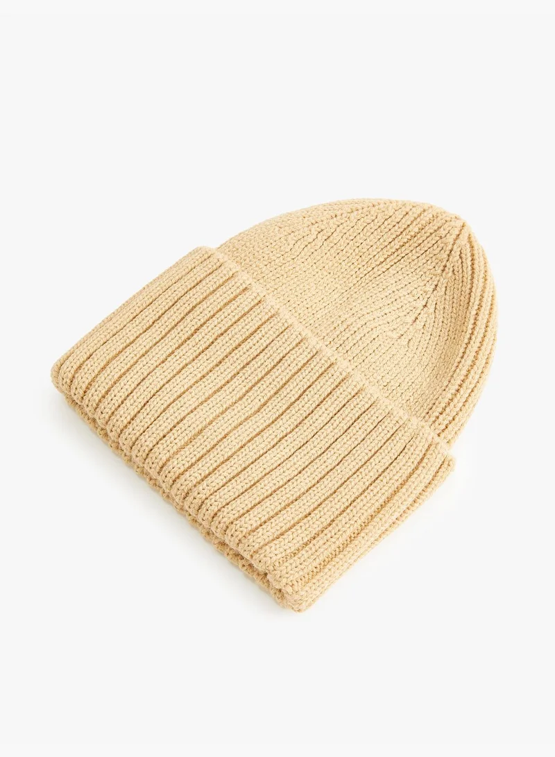 KOTON Rib-Knit Beanie with Wide Foldover Cuff