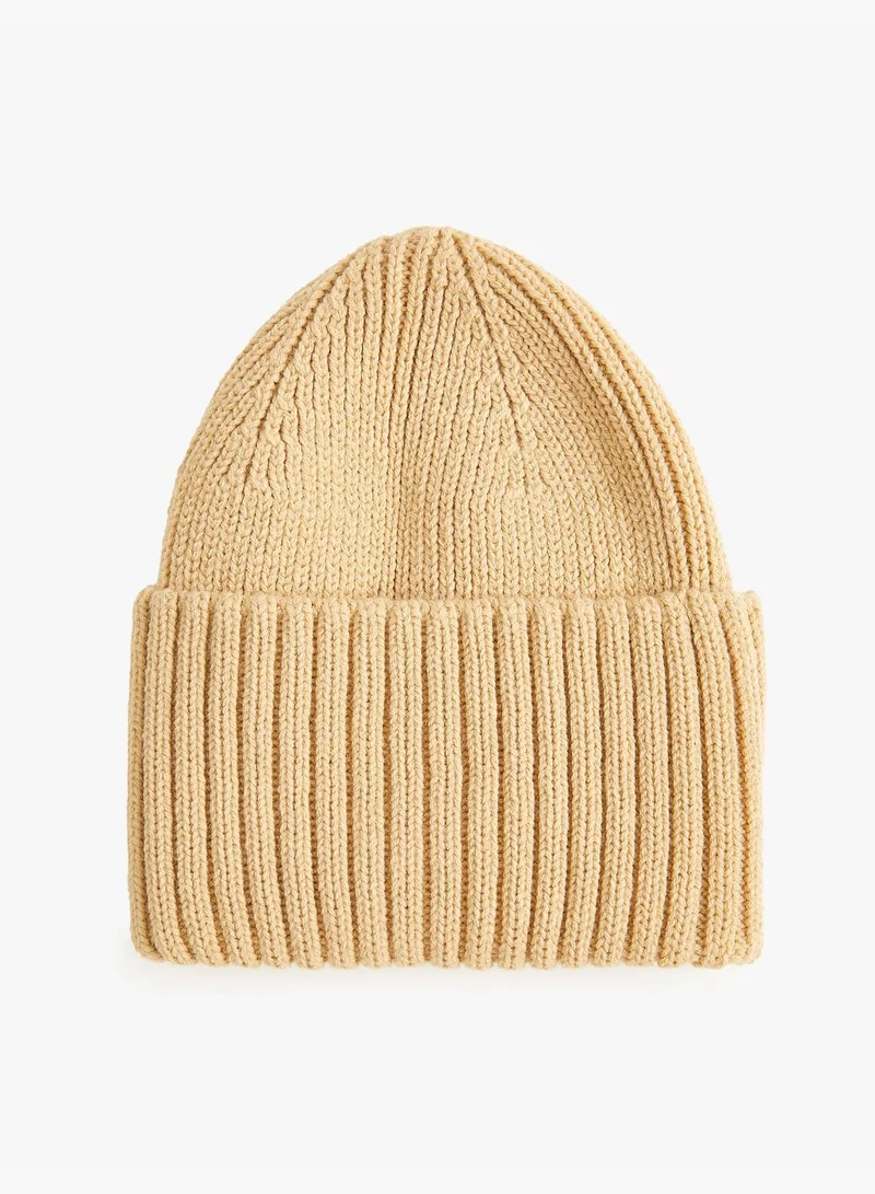 KOTON Rib-Knit Beanie with Wide Foldover Cuff