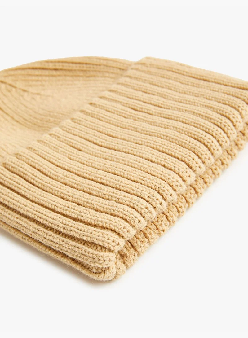 KOTON Rib-Knit Beanie with Wide Foldover Cuff