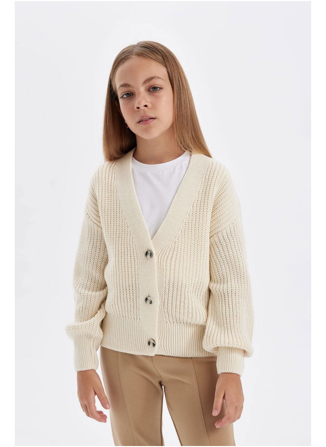 DeFacto Girl Tricot Regular Fit V Neck Long Sleeve Cardigan  - Image 5