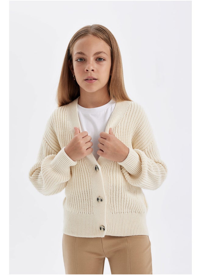 Girl Tricot Regular Fit V Neck Long Sleeve Cardigan