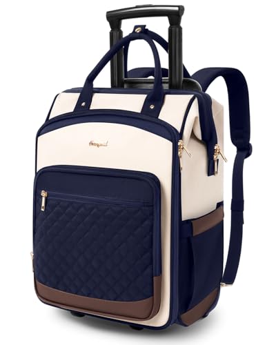 Arcoyard Rolling Backpack for Women, Travel Backpack with Wheels, Vertical Storage Wheeled Laptop Backpack, Backpack on Wheels for College Business Work Overnight, Stylish Rolling Laptop Bag, Navy Blue - Image 1