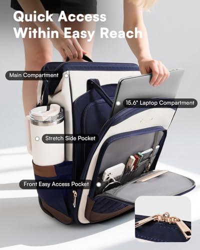 Arcoyard Rolling Backpack for Women, Travel Backpack with Wheels, Vertical Storage Wheeled Laptop Backpack, Backpack on Wheels for College Business Work Overnight, Stylish Rolling Laptop Bag, Navy Blue - Image 2