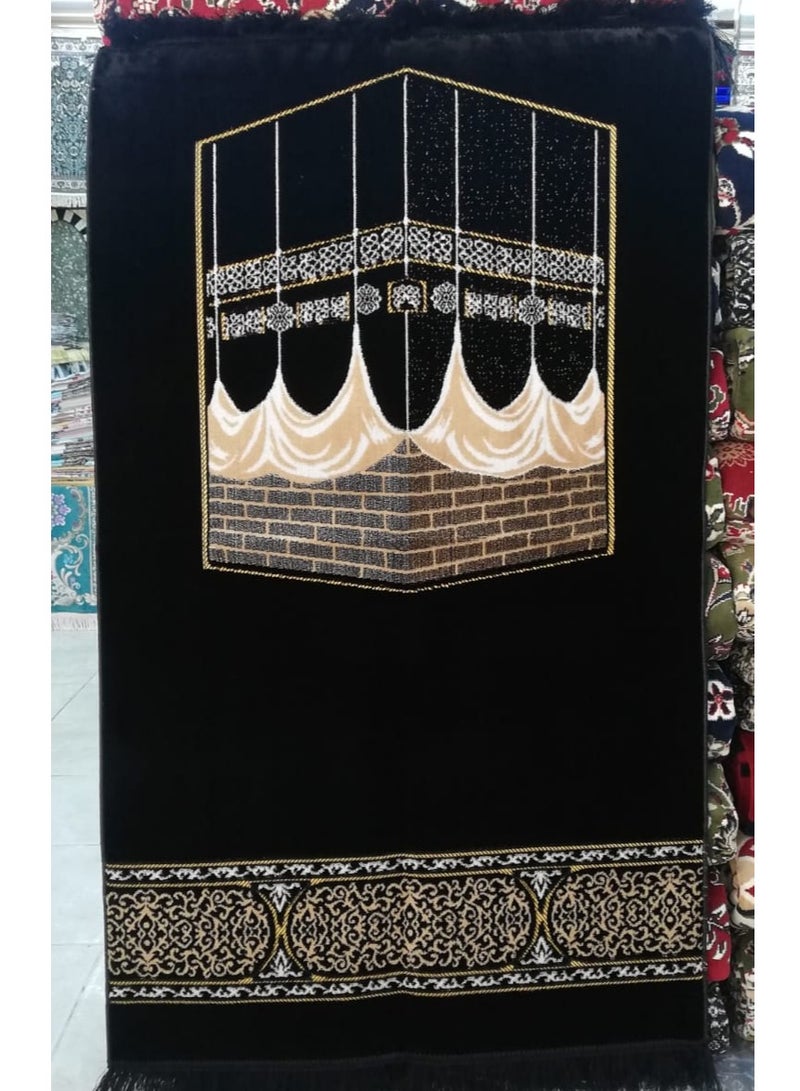 A prayer rug in the shape of the door of the Kaaba, the Maqam of Abraham, and others, in distinctive and varied shapes, black color - Image 1