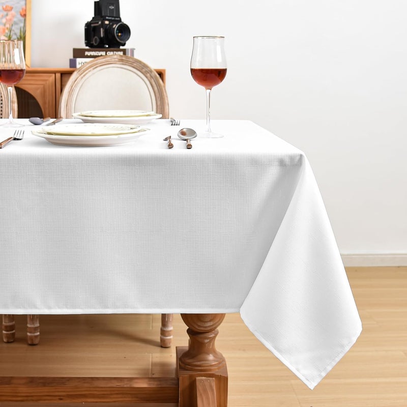 Fitable Linen Textured Tablecloths 2 Pack Faux Burlap Rectangle Table Clothes for 6 Foot Tables Rustic Table Covers for Buffet Banquet Kitchen Dining Party Farmhouse White 54 x 108 Inch - Image 3