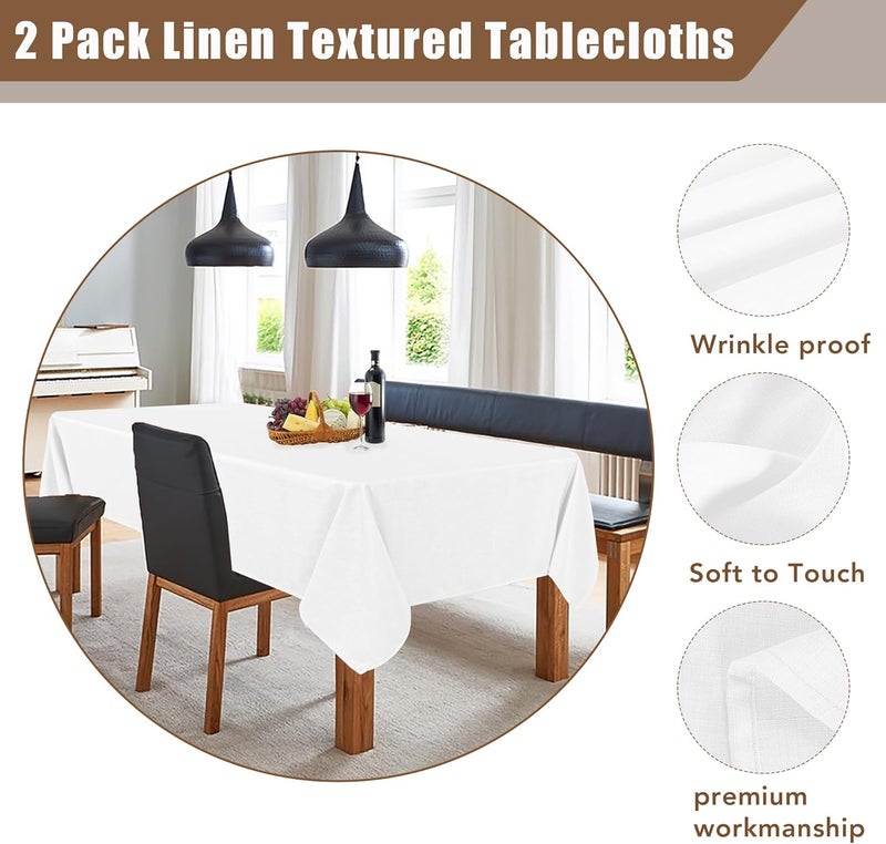 Fitable Linen Textured Tablecloths 2 Pack Faux Burlap Rectangle Table Clothes for 6 Foot Tables Rustic Table Covers for Buffet Banquet Kitchen Dining Party Farmhouse White 54 x 108 Inch - Image 4