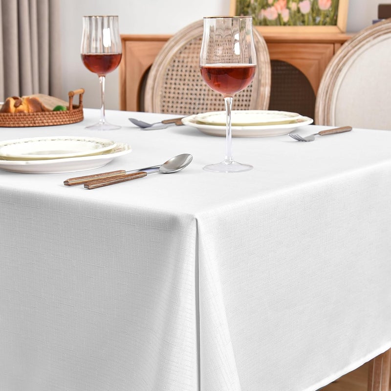 Fitable Linen Textured Tablecloths 2 Pack Faux Burlap Rectangle Table Clothes for 6 Foot Tables Rustic Table Covers for Buffet Banquet Kitchen Dining Party Farmhouse White 54 x 108 Inch - Image 2