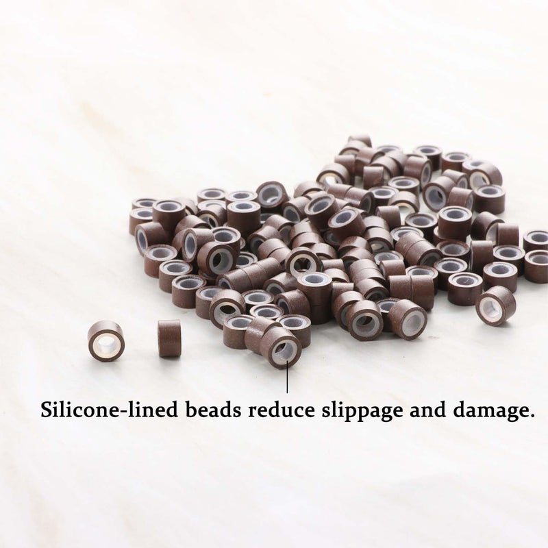 GOTDYA 1000pcs 5mm Brown Extension Beads,Silicone Lined Micro Rings,MicroLink I Tip Weft Sew in Beads for Fairy/Hair Tinsel and Feathers Extensions - Image 3