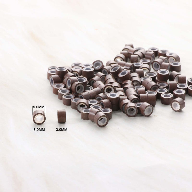 GOTDYA 1000pcs 5mm Brown Extension Beads,Silicone Lined Micro Rings,MicroLink I Tip Weft Sew in Beads for Fairy/Hair Tinsel and Feathers Extensions - Image 4