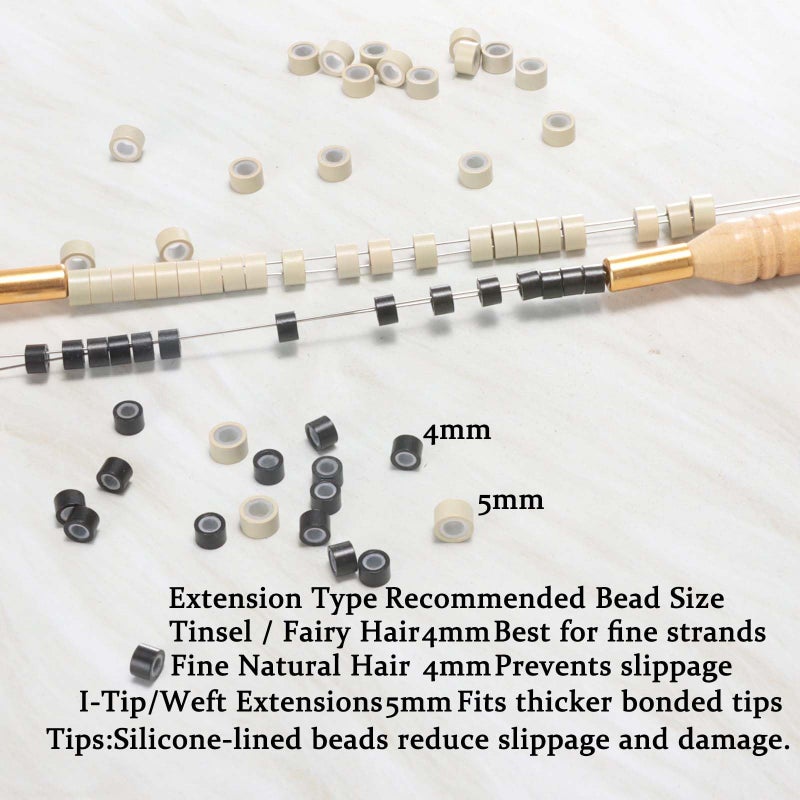 GOTDYA 1000pcs 5mm Brown Extension Beads,Silicone Lined Micro Rings,MicroLink I Tip Weft Sew in Beads for Fairy/Hair Tinsel and Feathers Extensions - Image 2