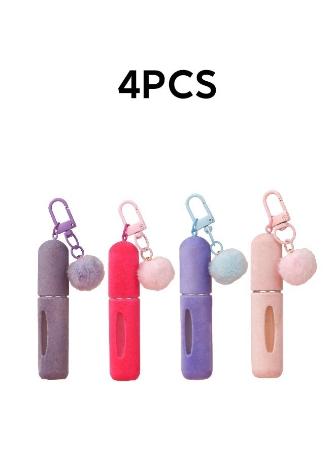 4 Pieces of  Plush Portable Travel Perfume Bottles Multicolour with Keychain Attached Refillable Fragrance Atomizers for On the Go Leakproof Mini Perfume Dispensers with Soft Plush Cover for Purse Bag and Travel - Image 1