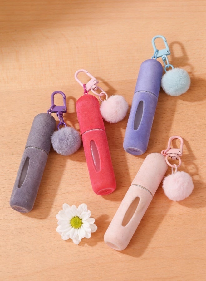4 Pieces of  Plush Portable Travel Perfume Bottles Multicolour with Keychain Attached Refillable Fragrance Atomizers for On the Go Leakproof Mini Perfume Dispensers with Soft Plush Cover for Purse Bag and Travel - Image 5