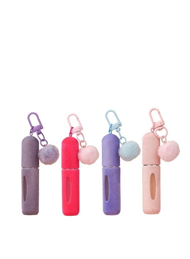 4 Pieces of  Plush Portable Travel Perfume Bottles Multicolour with Keychain Attached Refillable Fragrance Atomizers for On the Go Leakproof Mini Perfume Dispensers with Soft Plush Cover for Purse Bag and Travel - Image 2