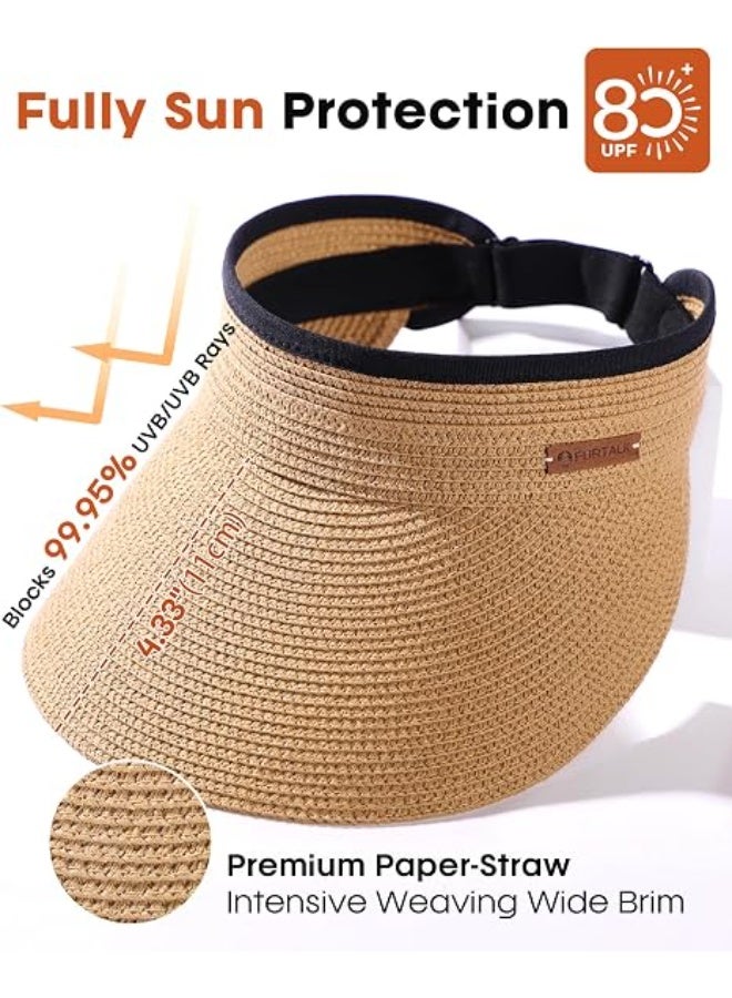 Women's Sun Visor Hat Straw Sun Visors for Women, Khaki, One size - Image 4