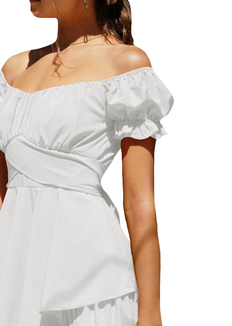LYANER Women's Tie Back Off Shoulder Wrap Layer Ruffle Short Sleeve Mini Dress White X-Small - Image 5