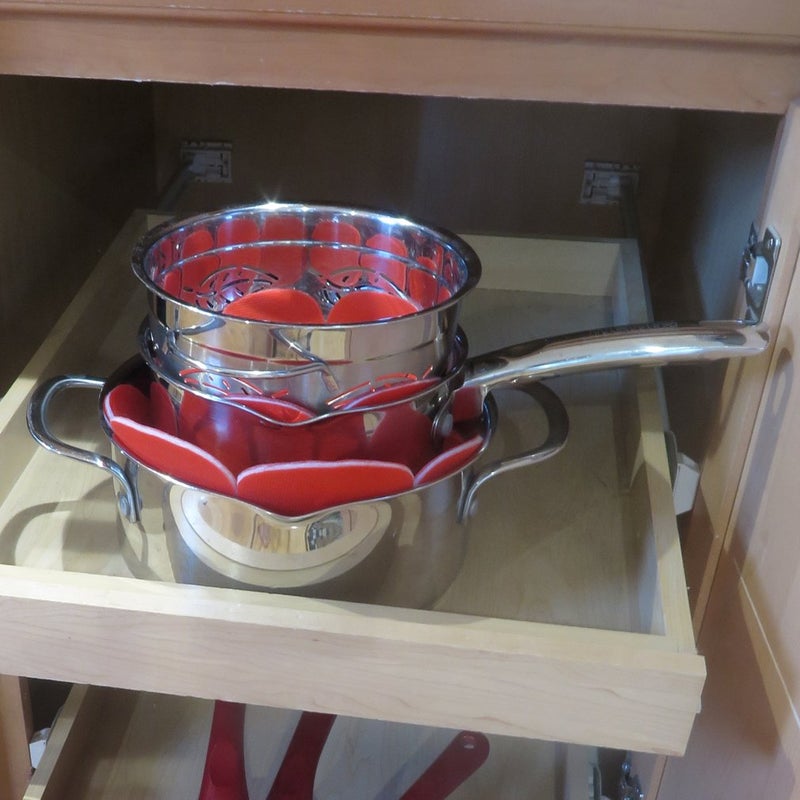 Evelots Pot and Pan Scratch Protectors for Stacking -12 Pack- Ceramic, Glass Cookware Divider, Nonstick Pad -Soft Anti-Slip Felt Separator - No Scratching or Marring When Stacking - 3 Convenient Sizes - Image 5