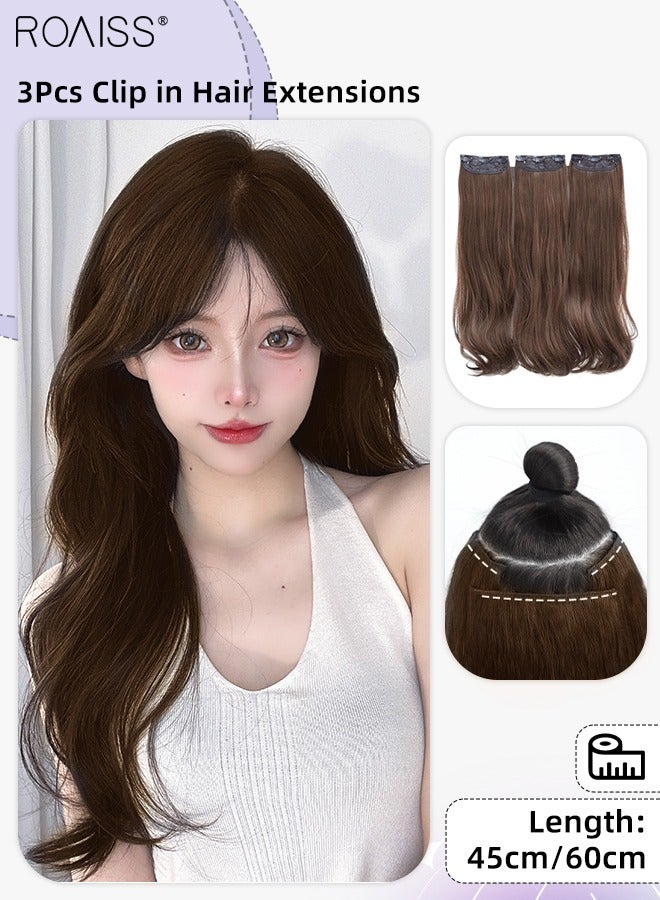 roaiss 3Pcs Clip in Hair Extensions, Invisible Adjustable Long Slightly Curly Synthetic Heat Resistant Hairpieces for Women Girls, Light Brown, 45cm/60cm - Image 1