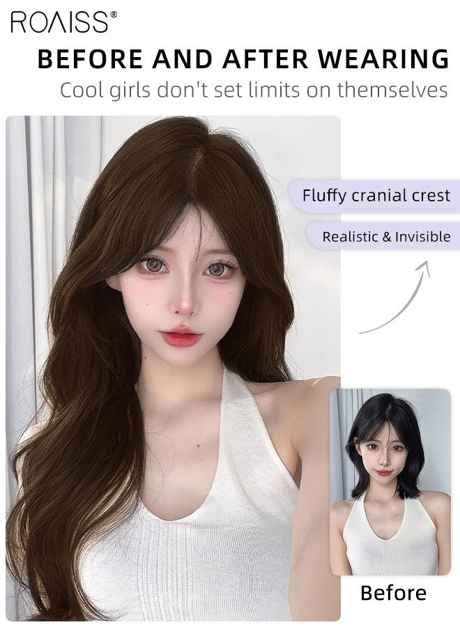 roaiss 3Pcs Clip in Hair Extensions, Invisible Adjustable Long Slightly Curly Synthetic Heat Resistant Hairpieces for Women Girls, Light Brown, 45cm/60cm - Image 2