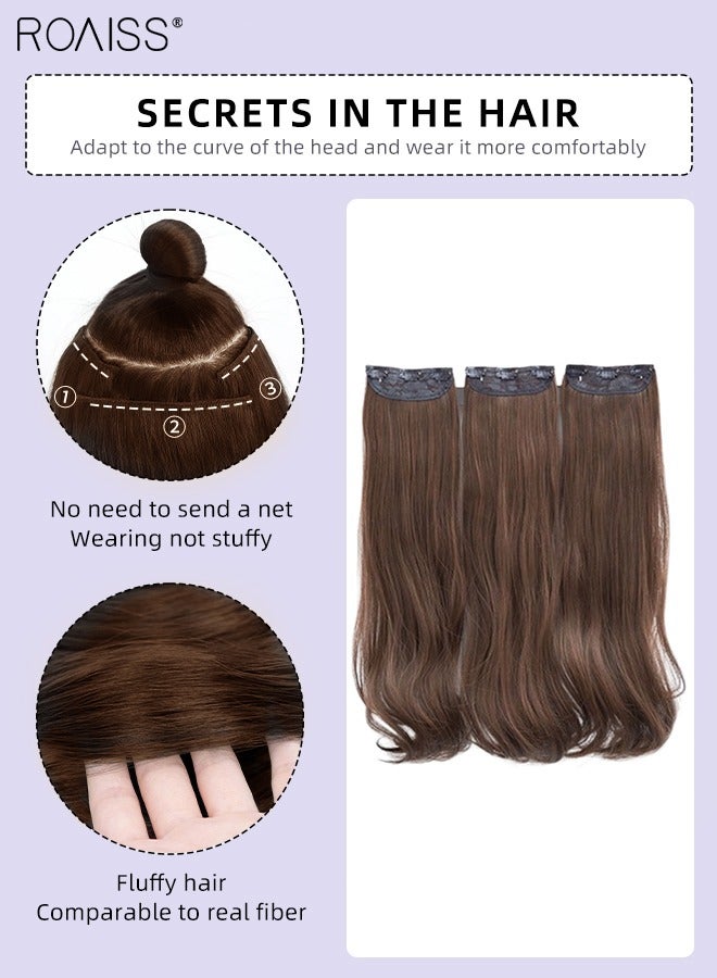 roaiss 3Pcs Clip in Hair Extensions, Invisible Adjustable Long Slightly Curly Synthetic Heat Resistant Hairpieces for Women Girls, Light Brown, 45cm/60cm - Image 4