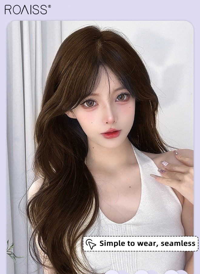 roaiss 3Pcs Clip in Hair Extensions, Invisible Adjustable Long Slightly Curly Synthetic Heat Resistant Hairpieces for Women Girls, Light Brown, 45cm/60cm - Image 5