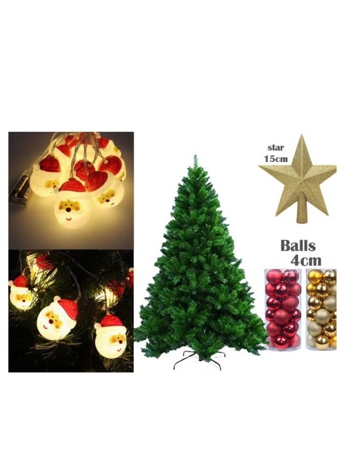 5 In 1 Christmas Tree 150 Cm,Golden And Red Ball, Star And String Light - Image 1