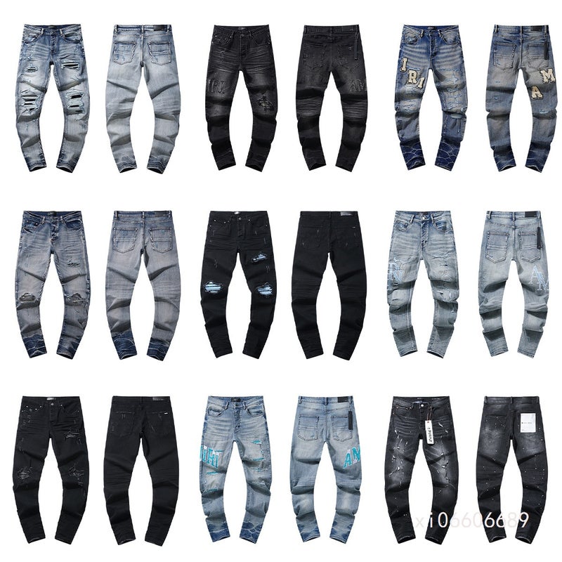 24 Trendy Brand Amri Embroidered Ripped Patch Casual Denim Pants For Men And Women High Street Distressed Jeans - Image 2