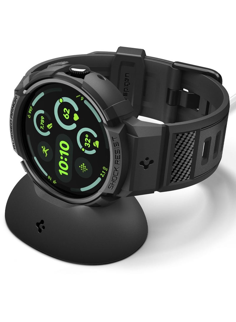Spigen Rugged Armor Pro for Google Pixel Watch 4 (45mm) Case Band with Charger Stand Protective TPU Cover (2025) - Matte Black - Image 1